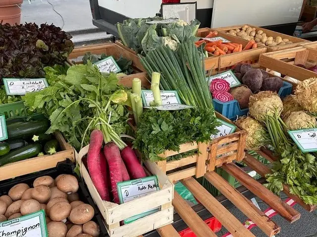 Kisten mit Gemüse am Marktstand in Böblingen